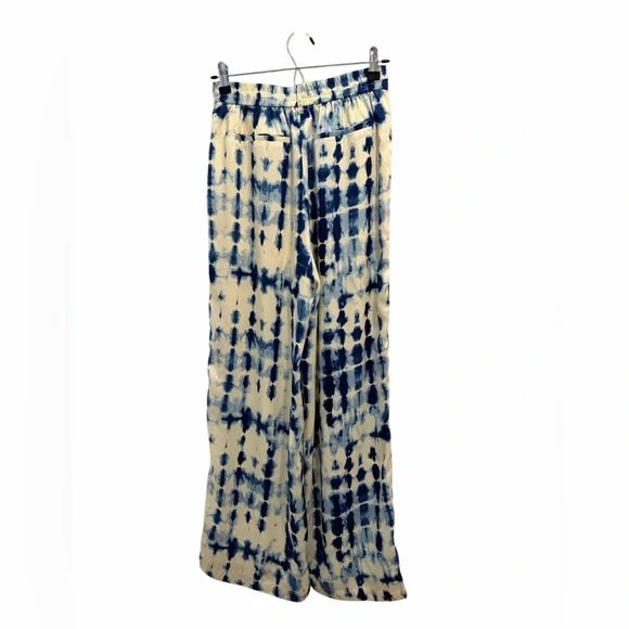 House of Harlow 1960 Tie Dye Wide Leg Satin Flowy Pants Trousers Blue and White - Picture 3 of 11